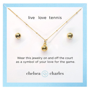 Tennis Ball Charm Necklace and Earrings Gift Set - Gold